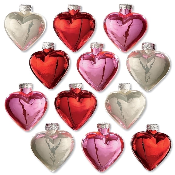 Current Shiny Glass Hearts Valentine's Day Ornaments - Set of 12, Holiday Mini Tree Home Decorations