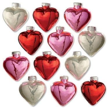 Shiny Glass Hearts Valentine's Day Ornaments - Set of 12, Holiday Mini Tree Home Decorations