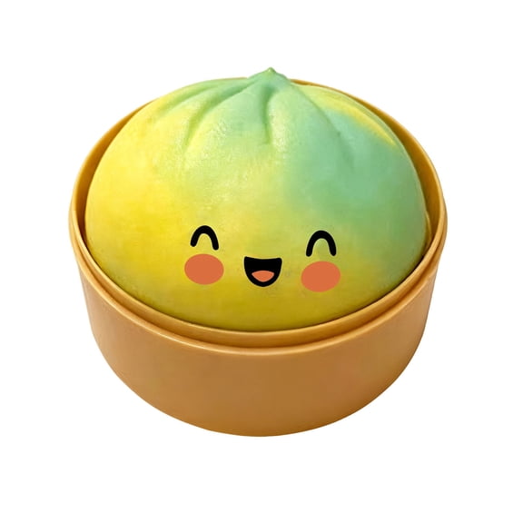 Shiny Glitter Dumpling Squishy Squeeze Ball with Steamer Base, 3.74" Slow Rising Squishies Bun Stress Relief Fidget Ball