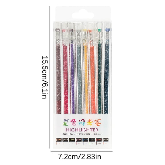 Shiny Glitter Flash Gel Highlighter Pens With 12ml Large Ink Volume,Grabie Capped Glitter Gel Pens, 8 Colors Metallic Sparkle Gel Ink Pens,For Painting, Card Making, Doodling, Scrapbook DIY Crafts
