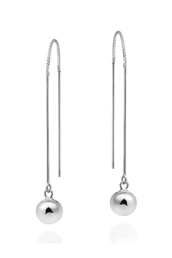 Shiny Glove Wand Stick Ear Thread Slide Sterling Silver Earrings