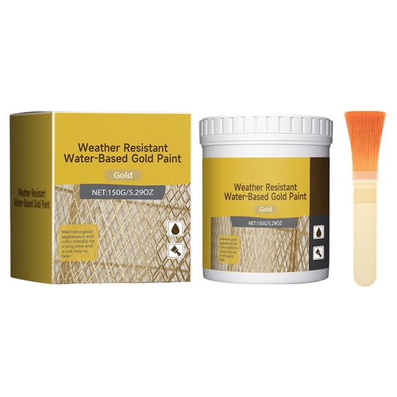 Shiny Gold Acrylic Paint, 150ml Water-Based Weather-Resistant Gold Liquid Paint with Brush for Arts, Crafts, Furniture, Decor, and DIY Painting Projects