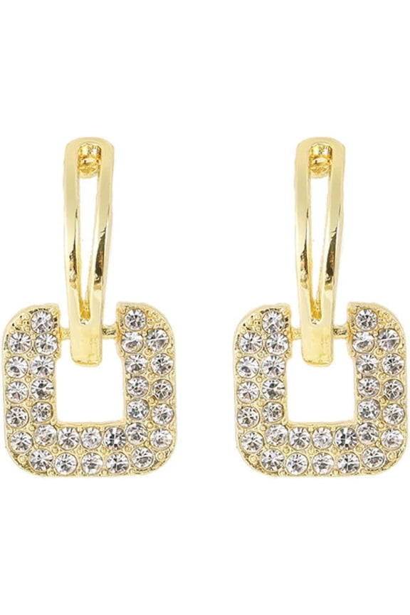 Shiny Gold Diamond Square Dangle Earrings Geometrical Drop Studs Earrings Fashionable luxury Jewelry for Women Best Accessories & Gifts[u711]