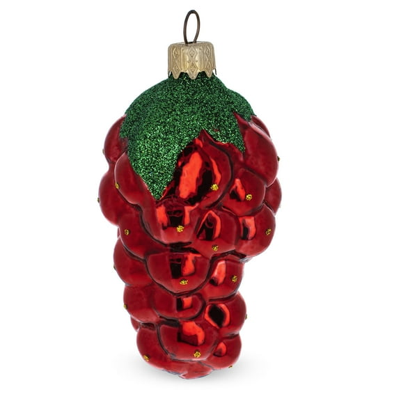Red Grapes with Green Leaf Glass Christmas Ornament