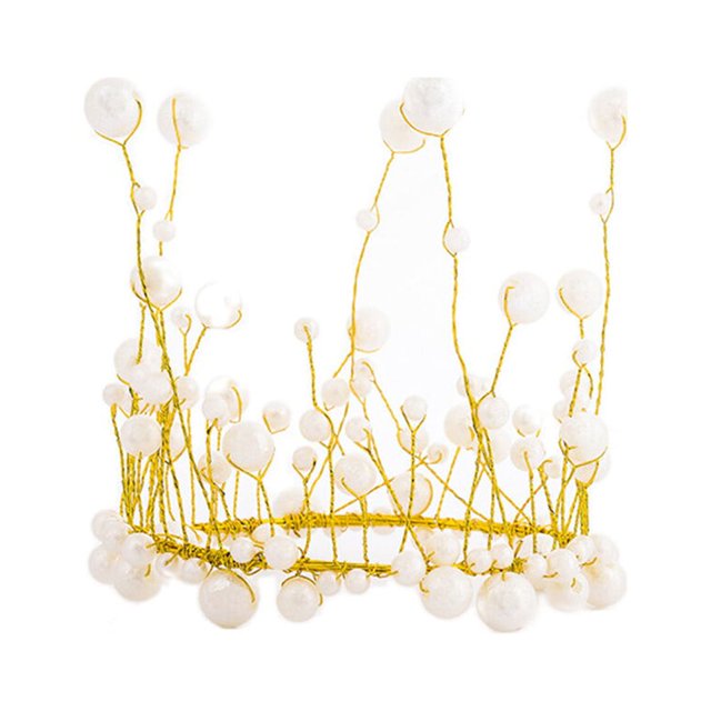 Shiny Handmade Pearl Crown Headdress Cake Topper Wedding Birthday Cake