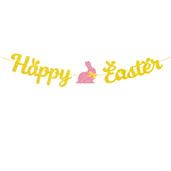 Shiny Happy Easter Banner, Multi-Color Easter Bunny Eggs Theme Spring Easter Party Decorations for Mantle Fireplace, Home Background Wall Decoration