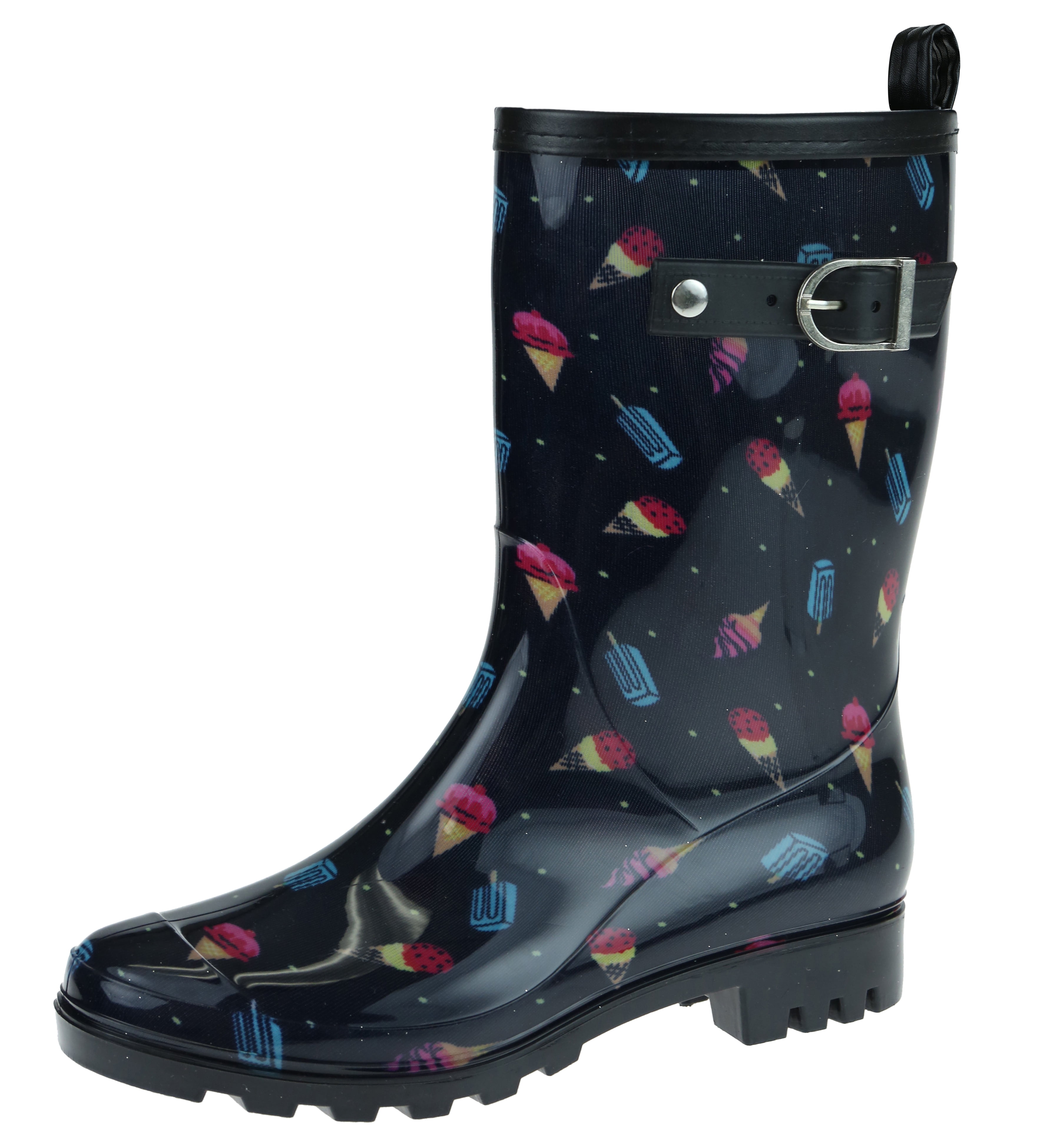 Shiny Ice Cream Printed Jelly Mid Calf Women Rain Boot