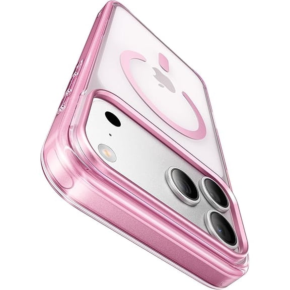 Shiny Interior Coating for iPhone 17 Pro Max Case with Pearl Strap, [Glossy Bumper & Magnetic Ring] [Compatible with Magsafe] Cute Women Girly Anti-Fingerprint Cover for 17 Pro Max, Pink