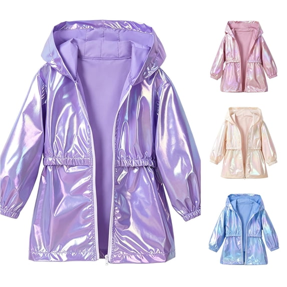 Shiny Jacket Sparkly Lightweight Waterproof Raincoat Boys Girls Street Y2K Glitter Windbreaker Rain Jacket Size 2-3 Years
