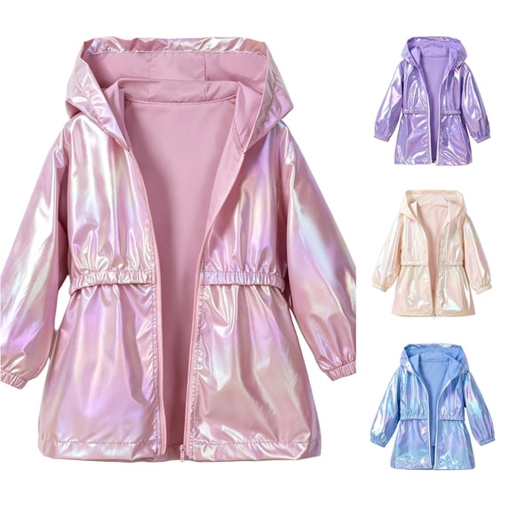 Shiny Jacket Sparkly Lightweight Waterproof Raincoat Boys Girls Street Y2K Glitter Windbreaker Rain Jacket Size 4-5 Years