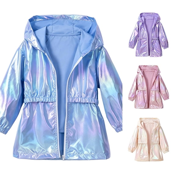 Shiny Jacket Sparkly Lightweight Waterproof Raincoat Boys Girls Street Y2K Glitter Windbreaker Rain Jacket Size 5-6 Years