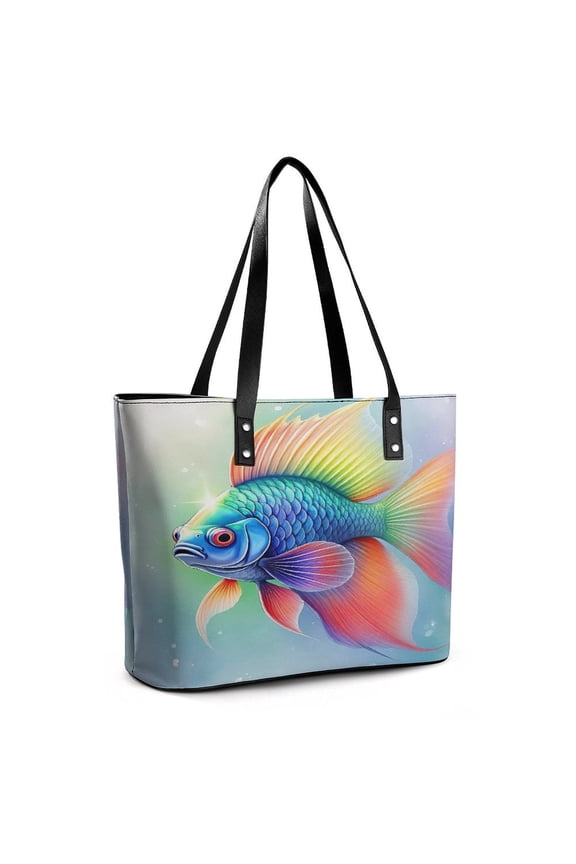 Shiny Koi Fish Woman Leather Handbags Large Tote Bag Fashion Portable Handbags With Zipper