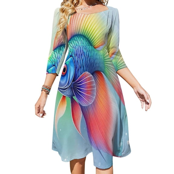 Shiny Koi Fish Womens Summer Dress Tie Back A Line Flare Dress