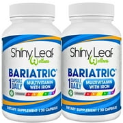 Shiny Leaf Bariatric Multivitamin with Iron - 45 mg for Gastric Bypass, Sleeve Gastrectomy, Roux-en-Y, Duodenal Switch - 22 Vitamins & Minerals, ASMBS Compliant, Vegetarian, Made In USA, GMP, 60 Ct.