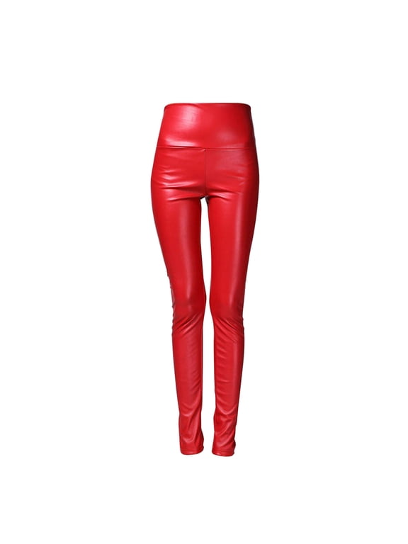 Shiny Leggings, Audhol Women Faux Leather Legging Metallic High Waist Stretch Leggings Yoga Pants Tights Metallic Leggings Red1 S