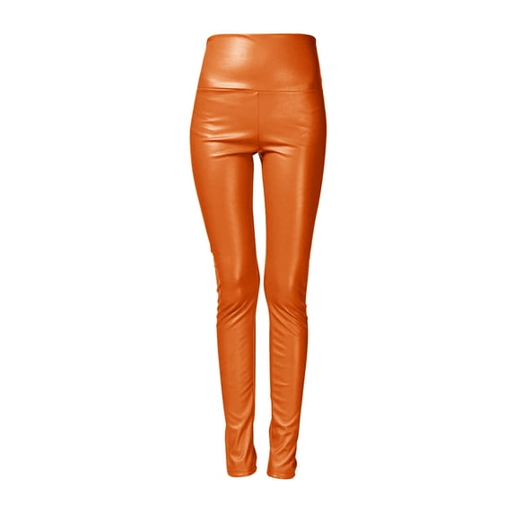 Shiny Leggings, Audhol Women Faux Leather Legging Metallic High Waist Stretch Leggings Yoga Pants Tights Metallic Leggings orange L