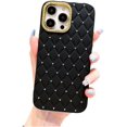 thumbnail image 1 of Shiny Lens Frame Diamond Grid Phone case, Anti-Drop Protection, Small Fragrance Style, Multiple Colours Available, for iPhone 15 14 13 12 11 Pro Max Phone case (Black,iPhone 15 Plus), 1 of 7
