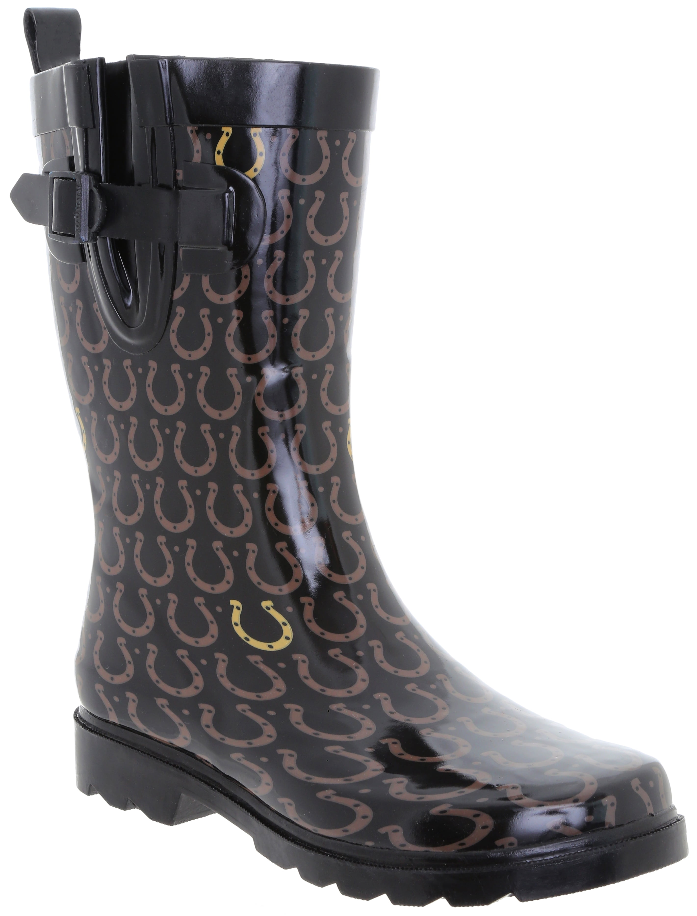 Shiny Lucky Horseshoes Rubber Mid Calf Sporty Women Rain Boot