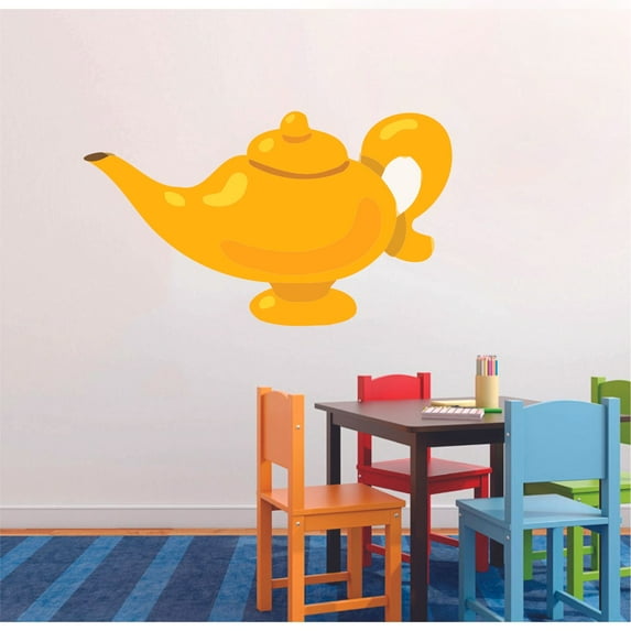 Shiny Magical Genie Lamp Cartoon Character Wall Art Decal Vinyl Sticker Girls Boys Room Bedroom Nursery Kindergarten House Fun Home Decor Removable Adhesive Sticker Peel and Stick Murals 8x10 inch