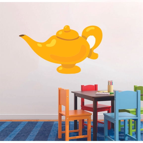 Shiny Magical Genie Lamp Cartoon Character Wall Art Decal Vinyl Sticker Girls Boys Room Bedroom Nursery Kindergarten House Fun Home Decor Removable Adhesive Sticker Peel and Stick Murals 20x40 inch