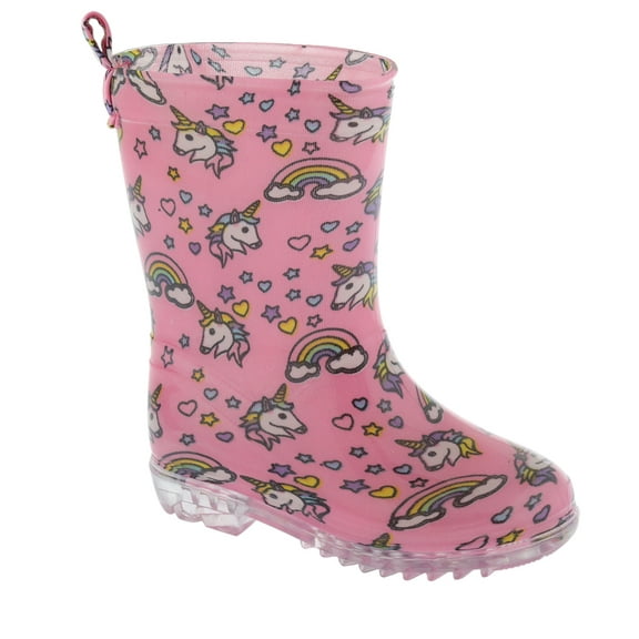 Shiny Magical Unicorn Printed with Back Pull Loop Girls Basic Body Jelly Rain Boot Pink Combo Size 13/1