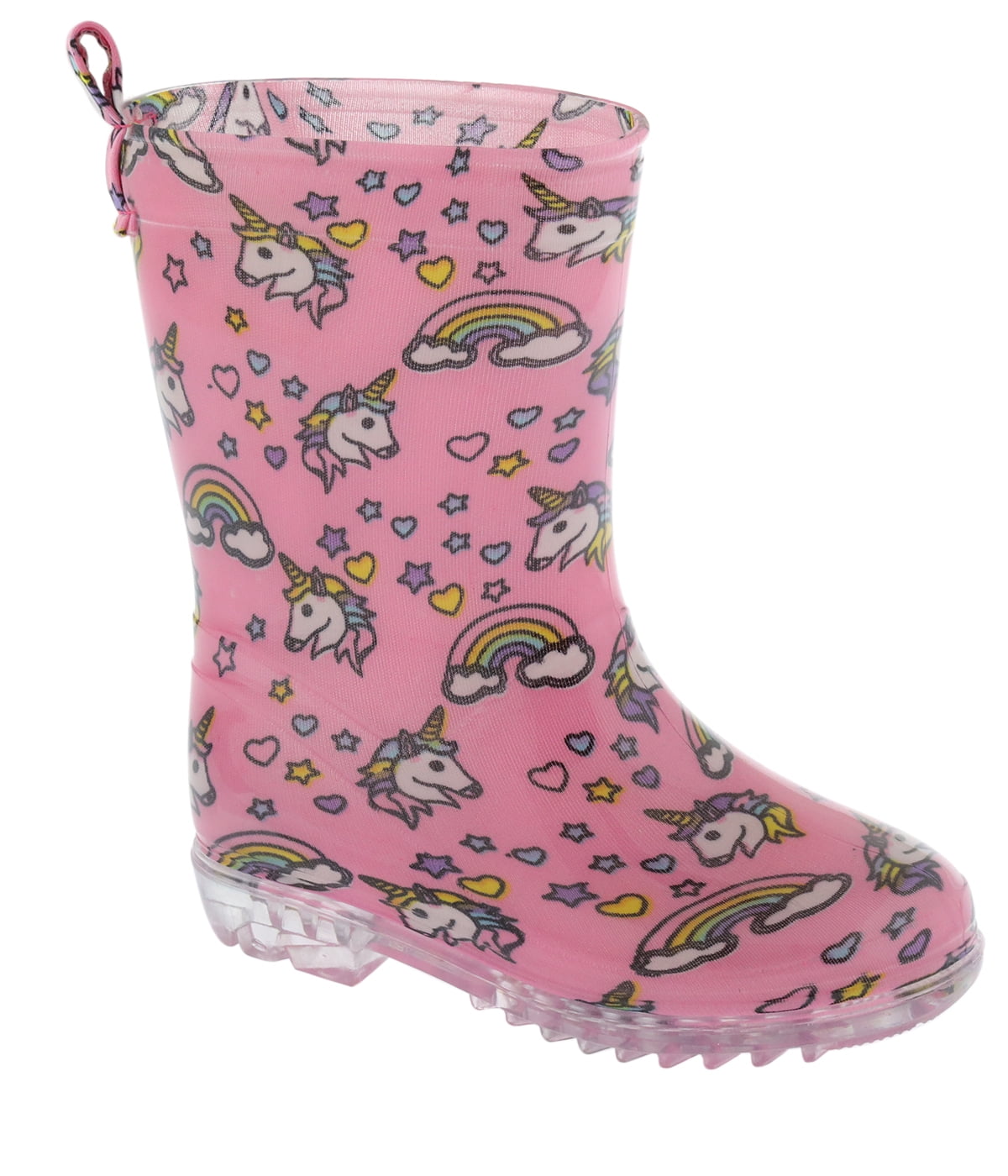 Shiny Magical Unicorn Printed with Back Pull Loop Toddler Girls Basic Body Jelly Rain Boot Pink Combo 9/10
