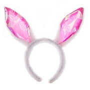 VEIL ENTERTAINMENT Shiny Metallic Color Plush Easter Bunny Ears Polyester Headband, One Size, Pink