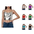 thumbnail image 1 of Shiny Metallic Crop Camisole Tops for Women Halter Neck Low Back Sparkly Pu Leather Cami Tank Tops Disco Party Clubwear, 1 of 6