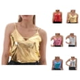 thumbnail image 1 of Shiny Metallic Crop Camisole Tops for Women V Neck Spaghetti Strap Sparkly Holographic Cami Tank Tops Disco Party Clubwear, 1 of 4
