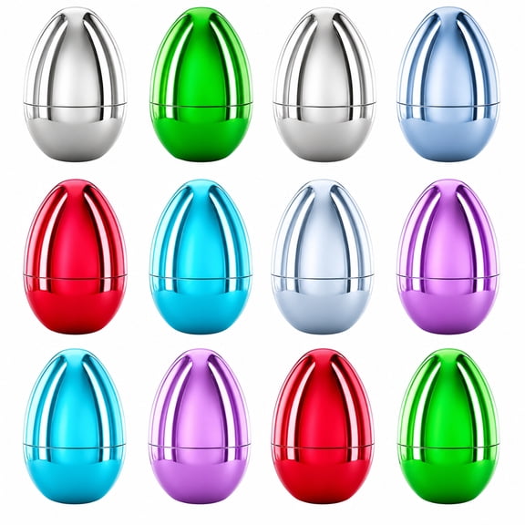 Set of 12 Reflective Metallic Multicolored Plastic Eggs 3.05 Inches