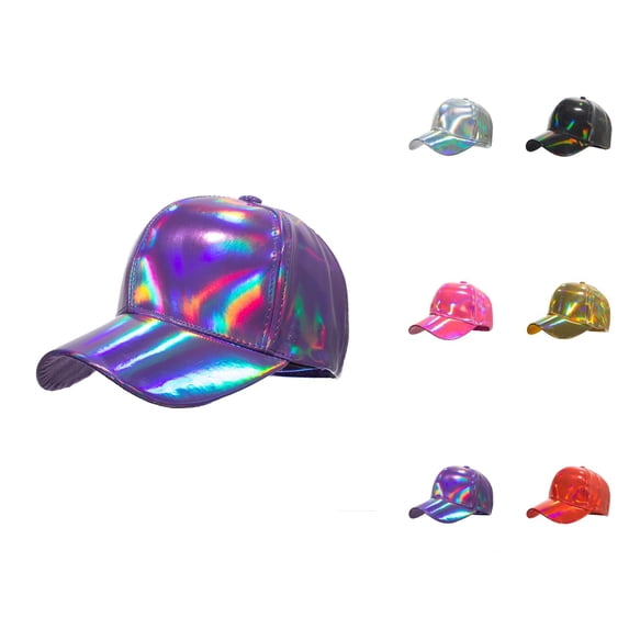 Shiny Metallic Holographic Baseball Cap for Men Women Pu Leather Dad Hat Hop Hats