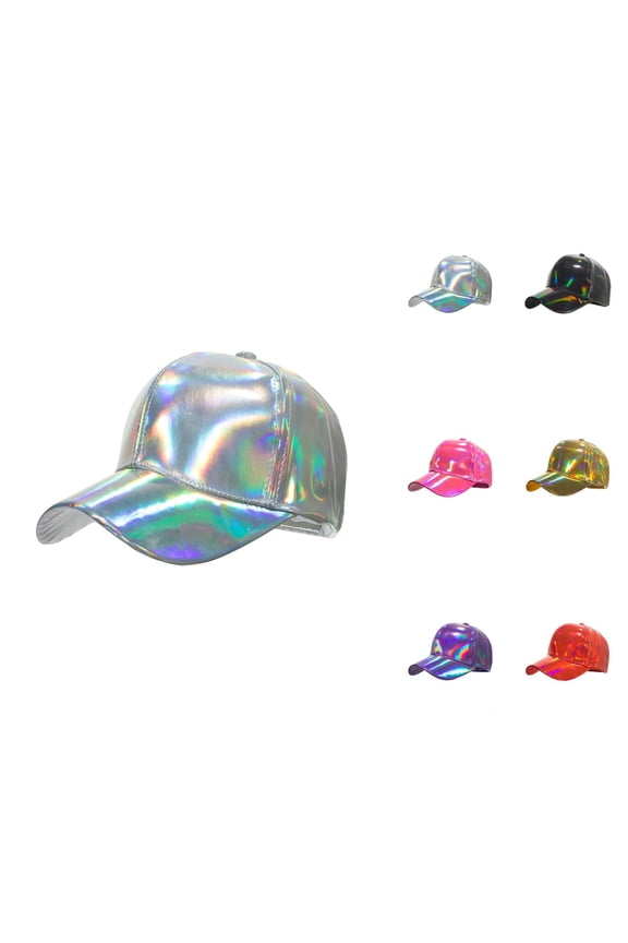 Shiny Metallic Holographic Baseball Cap for Men Women Pu Leather Dad Hat Hop Hats