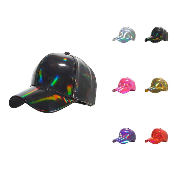 Shiny Metallic Holographic Baseball Cap for Men Women Pu Leather Dad Hat Hop Hats