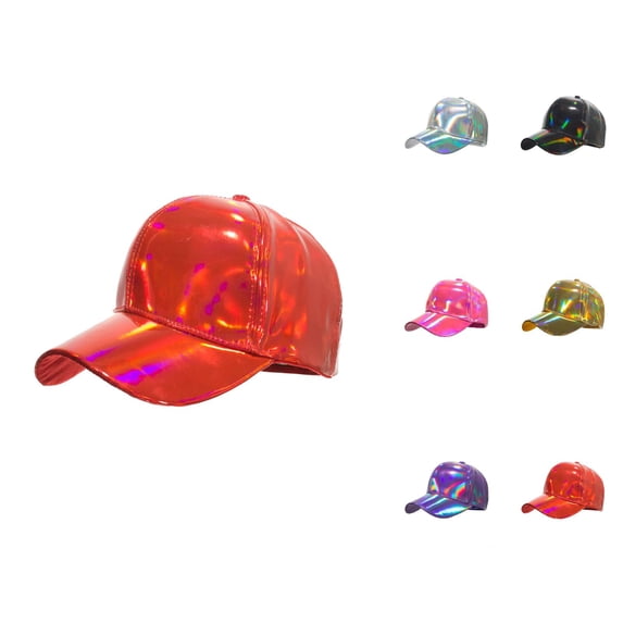 Shiny Metallic Holographic Baseball Cap for Men Women Pu Leather Dad Hat Hop Hats
