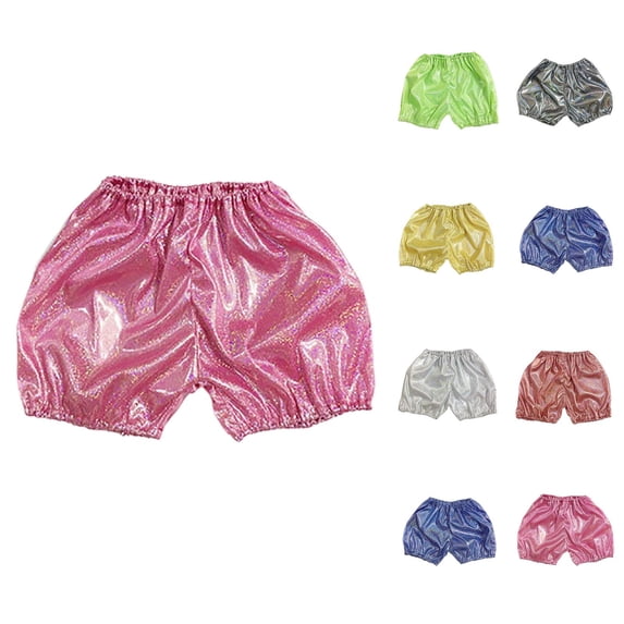 Shiny Metallic Holographic Bloomers for Girls Elastic Waist Mini Puff Shorts Bubble Shorts for Stage Performance 3-17 Years