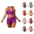 thumbnail image 1 of Shiny Metallic Holographic Crop Camisole Top and Shorts 2 Piece Matching Set Sparkly Pu Leather Rave Outfits, 1 of 4
