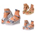 thumbnail image 1 of Shiny Metallic Platform Wedge Sandals for Women 2026 Summer Trendy Pu Leather Open Toe Ankle Strap Dressy Sandals, 1 of 9