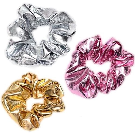 Shiny Metallic Scrunchies for Women Hair Scrunchie Elastics Ponytail Holder for Gym Dance Party Club