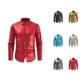 thumbnail image 1 of Shiny Metallic Shirt for Men Long Sleeve Button Down Collared Dress Shirt Stage Performance Dancewear Wedding Party, 1 of 6