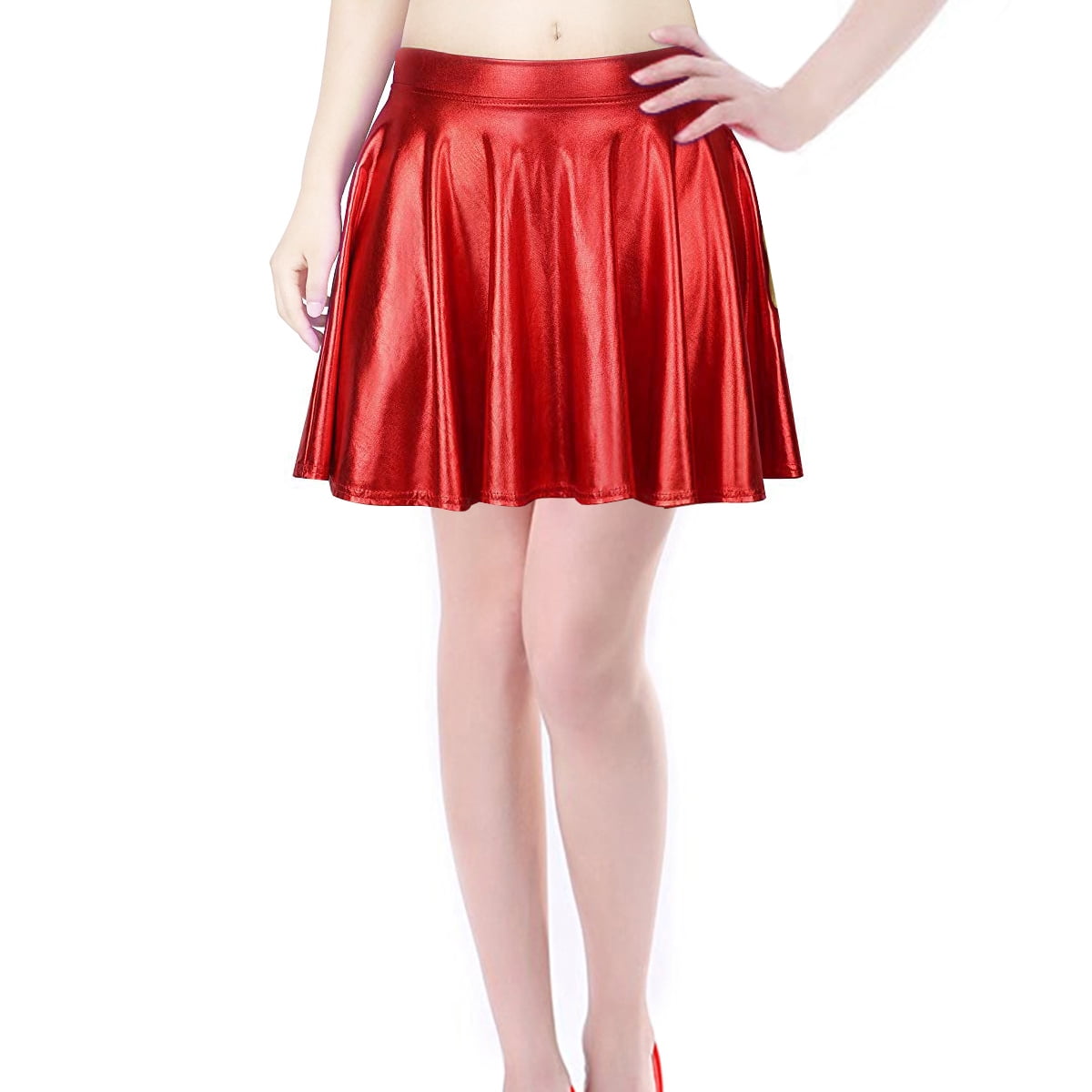 Shiny Metallic Skirt Flared Pleated Holographic A-Line Mini Shiny Metallic Skirt Flared Pleated Holographic A-Line Mini