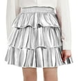 thumbnail image 1 of Shiny Metallic Skirts for Girls Party Ruffle Tutu Dance Skirts Sparkle 3-Layer Scooter Skirts High Waist Tiered Cheerleading Skater A-Line Flared Skorts Skirts, 1 of 6