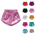 thumbnail image 1 of Shiny Metallic Wet Look Shorts for Boys Girls Elastic Waist Dance Shorts with Pockets for Stage Performance 4-11 Years, 1 of 5