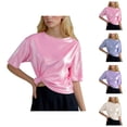 thumbnail image 1 of Shiny Metallic Wet Look Tops for Women Summer Casual Short Sleeve Crewneck Pu Leather Sparkly T Shirts Disco Clubwear, 1 of 5