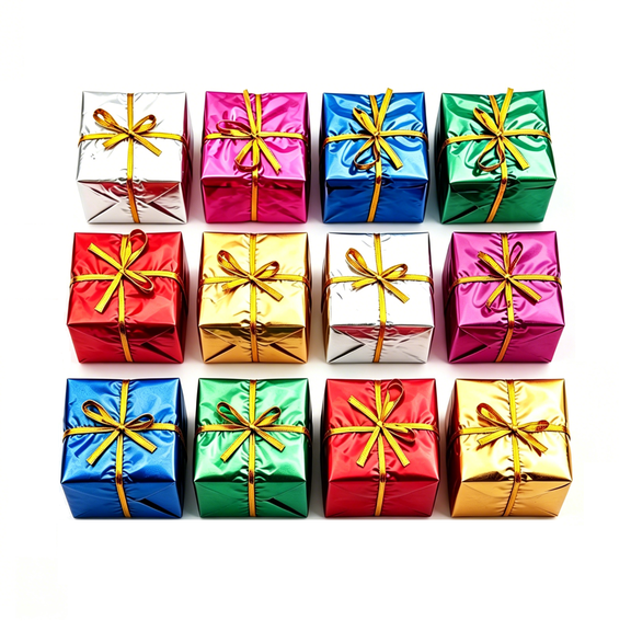 Shiny Mini Boxes Ornaments, Christmas Tree Decoration, Christmas Tree Small Gift Boxes, Assorted Color Mini Foil Wrapped Ornaments for Christmas Tree Hanging Decorations, 12 Pcs, 1.18 Inches