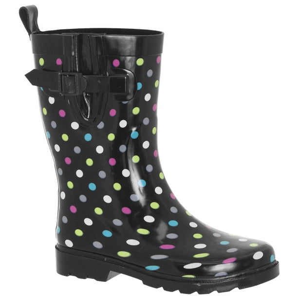 Shiny Multi Dots Sporty Rubber Mid Calf Women Rain Boot