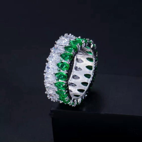 Shiny Multi White Blue Color Cubic Zircon Women Double Row Drop Finger Earrings