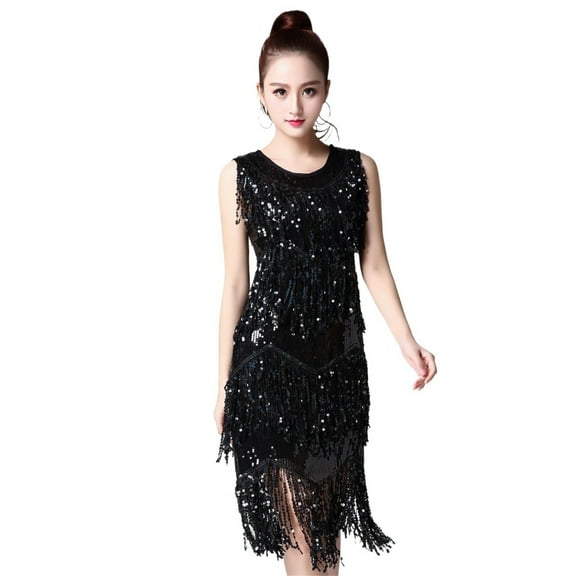 Shiny O-Neck Sleeveless 1920s Sequin Fringe Flapper Dance Dresses Costumes Stunning