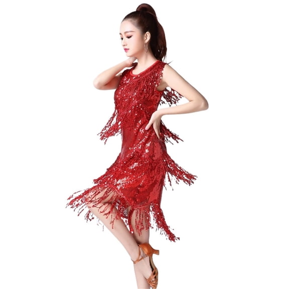 Shiny O-Neck Sleeveless 1920s Sequin Fringe Flapper Dance Dresses Costumes Stunning