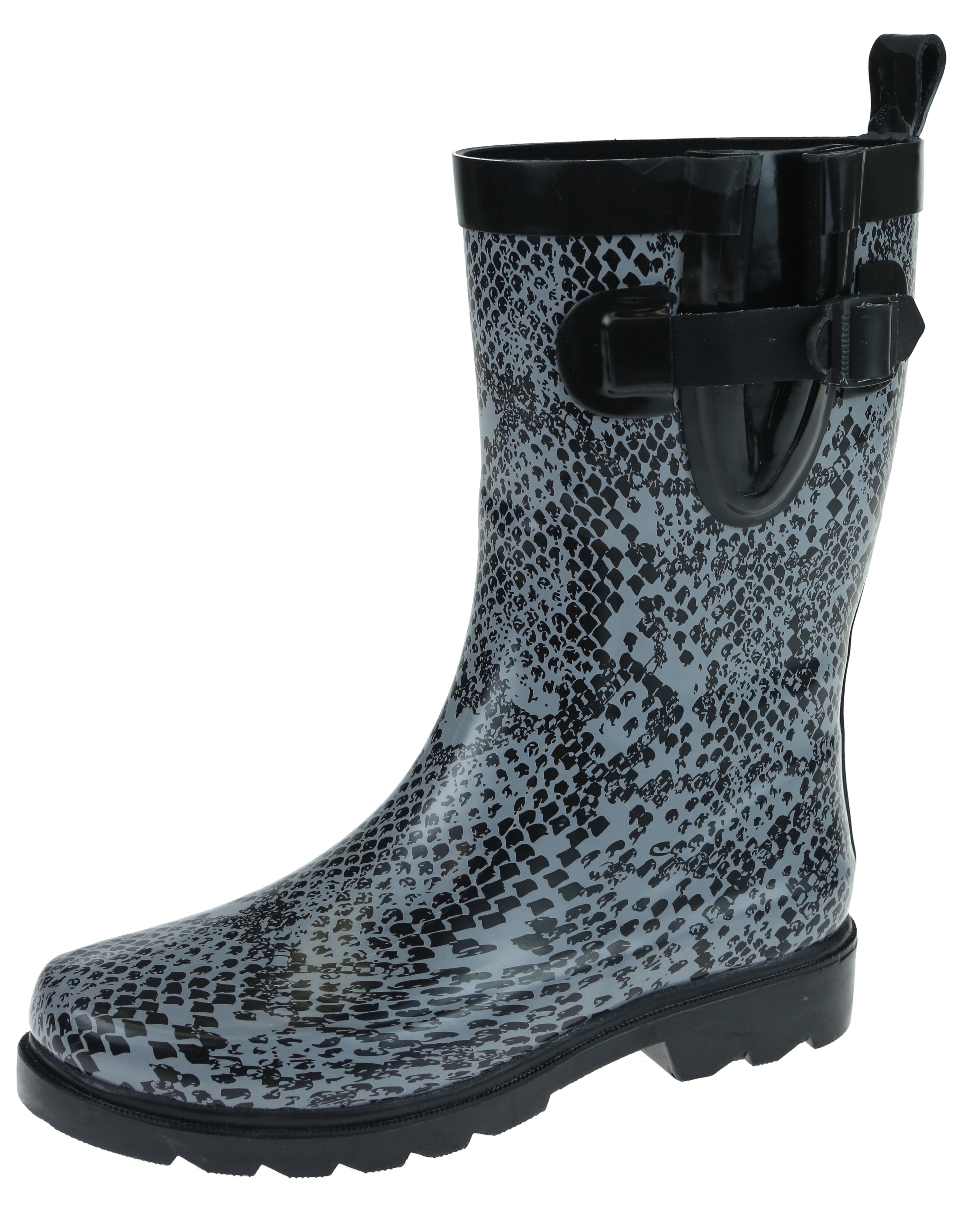 Shiny Ombre Python Printed Rubber Mid Calf Women Rain Boot