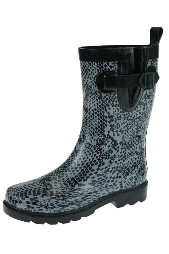 Shiny Ombre Python Printed Rubber Mid Calf Women Rain Boot